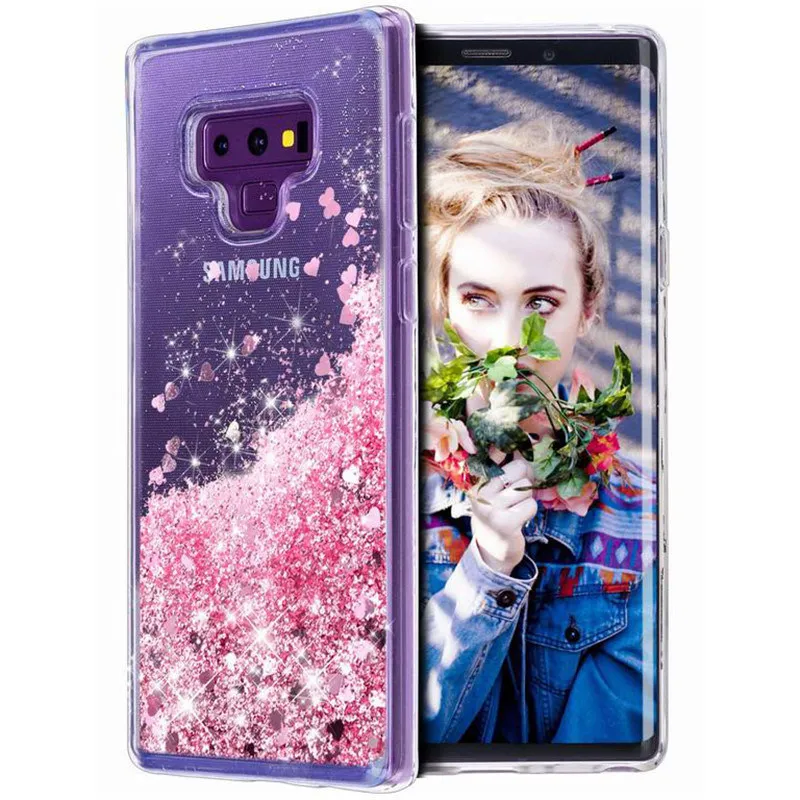 Блестящий жидкий плавающий зыбучий песок чехол для Samsung Note 9 Двухслойный дизайн |