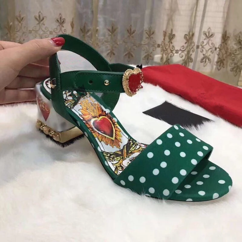 

2019 Retro Satin Gladiator Sandals Woman Open Toe Rivet Flower Red Heart Chunky high Heel Shoes Women Party Shoes