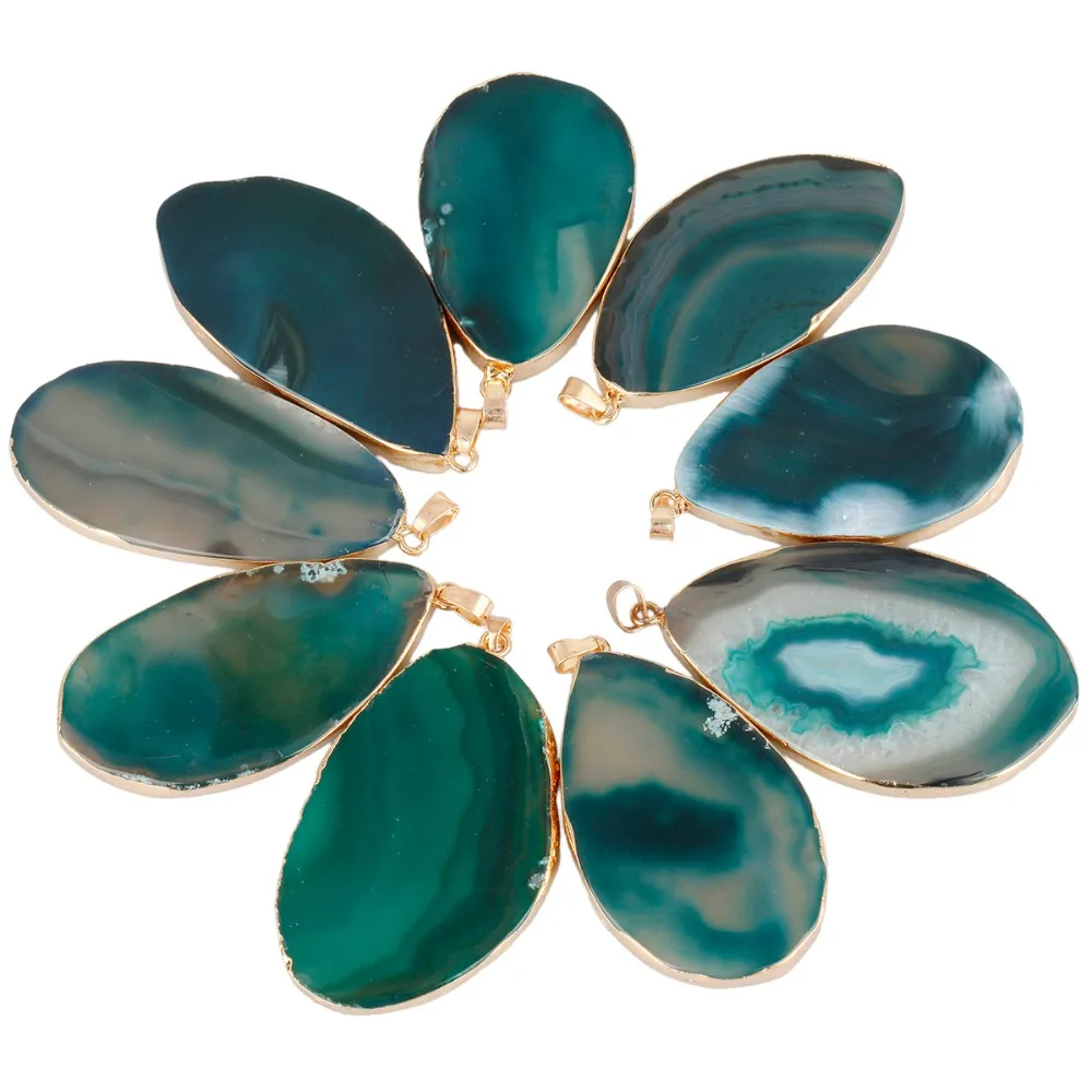 

SUNYIK 1Lot (4Pc) Irregular Polished Thin Agate Slices Druzy Pendant Fit Necklace