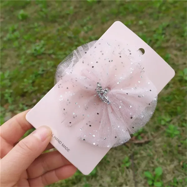 pink 5 шт./лот модные детские головные уборы с бантом Корона шпилька принцесса лента для волос Марли сетки блёстки шпилька аксессуары для волос - Цвет: pink