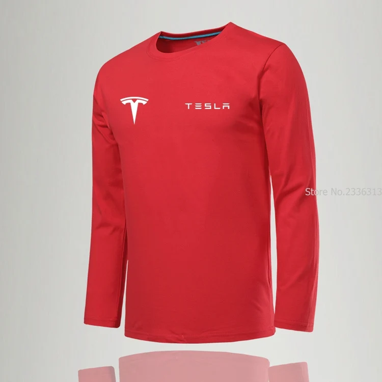 Новое поступление, Весенняя модная мужская футболка с длинным рукавом Tesla, мужские крутые одноцветные футболки, футболка