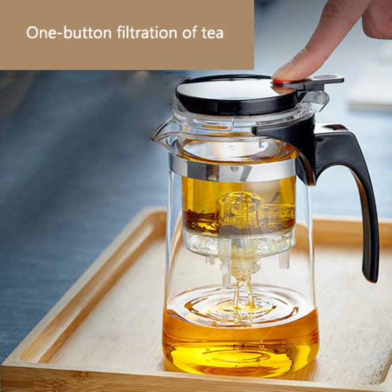 One Button Filter Convenient Teapot High Quality Heat Resistant Glass Teapots Indoor Office Puer Coffee Teaware with Strainer | Дом и сад