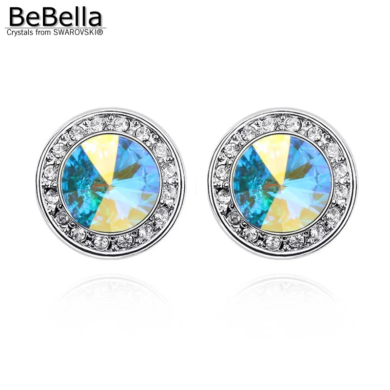 BeBella 1,4 см круглые Кристальные серьги-гвоздики с кристаллами от Swarovski модные ювелирные изделия Рождественский подарок для женщин девушек - Окраска металла: Crystal AB