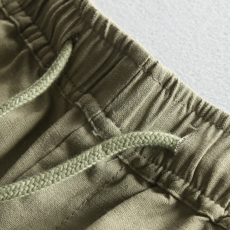 Летние мужские брюки из хлопка и льна облегающие зауженные повседневные модные