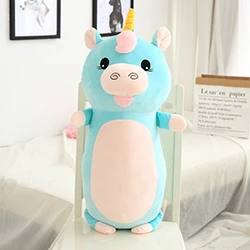 Blue unicorn Цилиндрические животные, длинная плюшевая игрушка, мягкая круглая подушка, игрушка для животных, единорог, свинья, кошка, Выдра, собака, спящий компаньон, дети, взрослые - Цвет: Blue unicorn