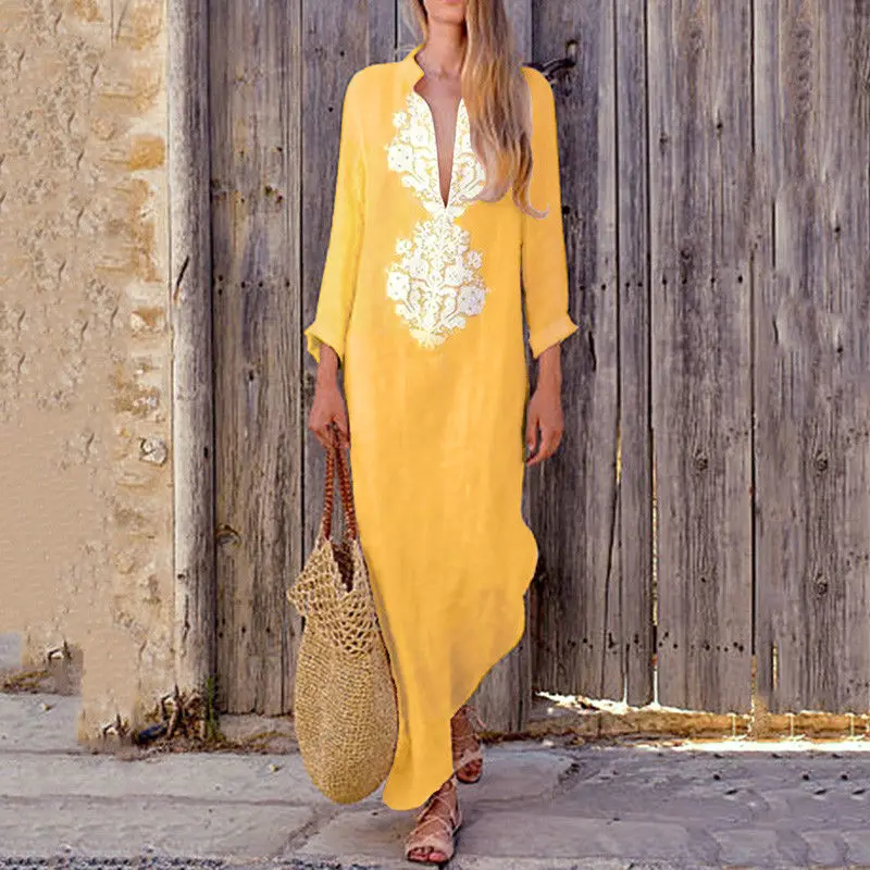Женское платье до щиколотки Boho свободное Пляжное Платье макси с глубоким
