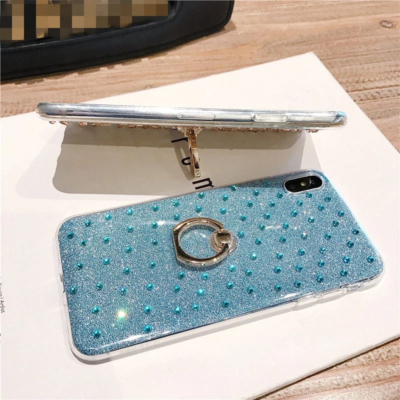 Soft Rhinestone Bling Case For iPhone 6 6s Plus XR 8 plus Finger Stand Holder Cover XS Max X 10 7Plus Cases | Мобильные телефоны и