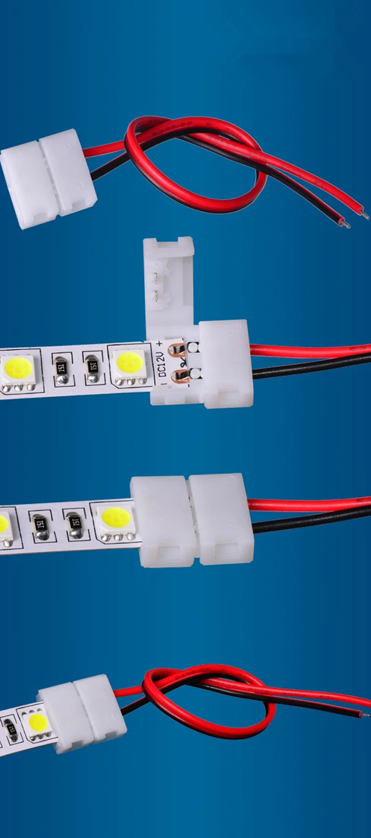 10 шт. разъем для светодиодной ленты для 5050 5630 5730 3528 led ленты одного цвета 8 мм 10 мм ширина pcb красный черный провод Кабельный разъем