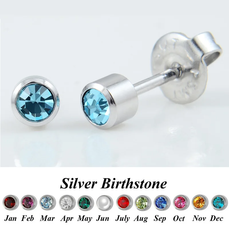 3mm Round Silver 12 пар сережек, кристалл, пирсинг для ушей, камень для рождения, шпильки, нержавеющая сталь, хрящ, круглые заклепки в виде звезд, серьги, пирсинг, ювелирные изделия для тела - Окраска металла: 3mm Round Silver