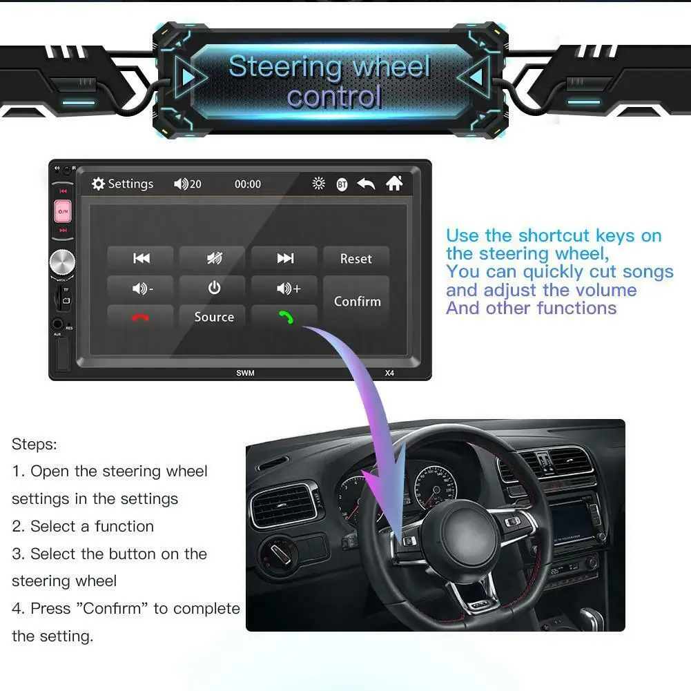 7-дюймовый автомобильный стереопроигрыватель MP5 USB AUX HD Bluetooth Mirror Link с сенсорным