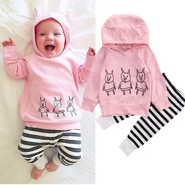 2 шт./комплект толстовка с капюшоном и длинные брюки в полоску|newborn baby girl|baby girlcute