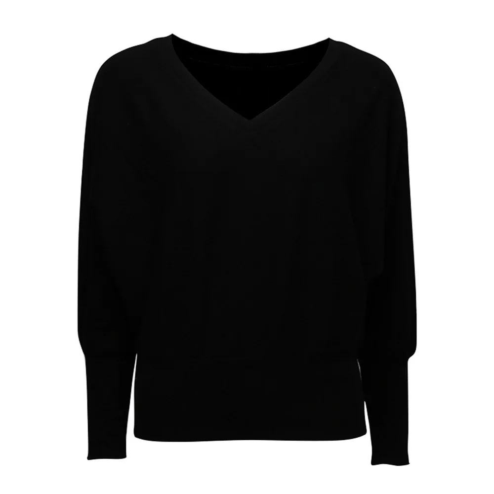 Женский вязаный пуловер однотонный джемпер с v-образным вырезом d90703 осень 2019 |