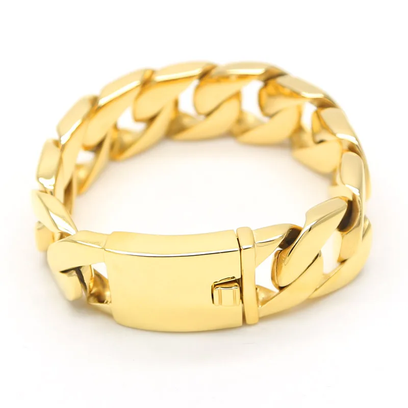 

TBTK 25mm Width Gold Smooth Metal Bracelet Simple Style Jewelry With Box Clasp Classic Trendy Bracelet Punk Men Heavy Wristband