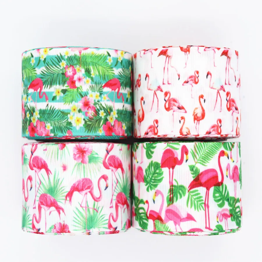 50 ярдов корсажная лента Фламинго/лента с цветочным принтом 1 5 дюйма 38 мм для банта