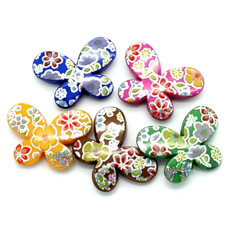 LASPERAL 20 шт. акриловые бусины в виде Цвет цветочный узор бабочки разноцветные для