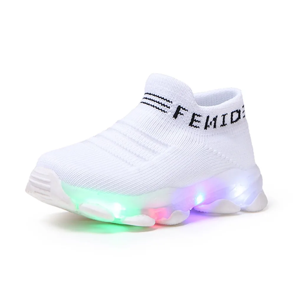 New Fashion Children Baby Girls Boys Letter Mesh Led Luminous Socks Sport Run Sneakers Casual Shoes Kids Shoes With LED