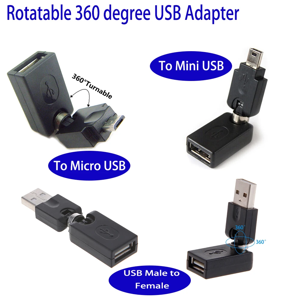 

10pcs/lot USB 2.0 Male To USB Female 360 Degree Flexible Rotation Angle Extension cable Adapter USB to Micro Mini USB Male