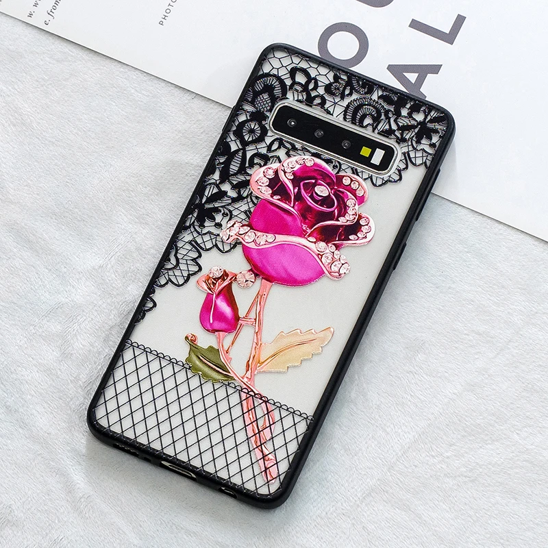 3D цветок цветочный кружево чехол на Samsung galaxy s10 чехлы красивый принт пластик спина