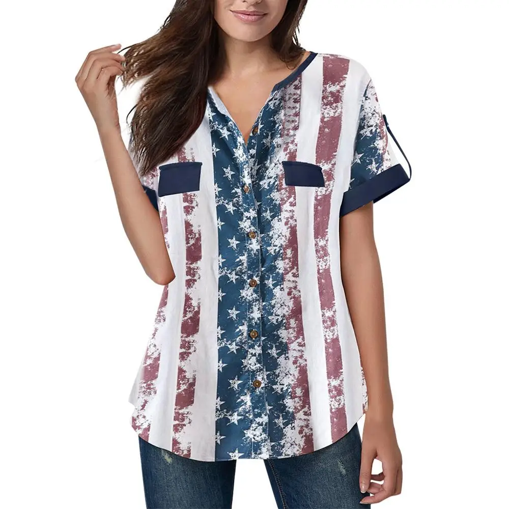 Новинка 2019 рубашка с флагом США модная женская сексуальная принтом в полоску