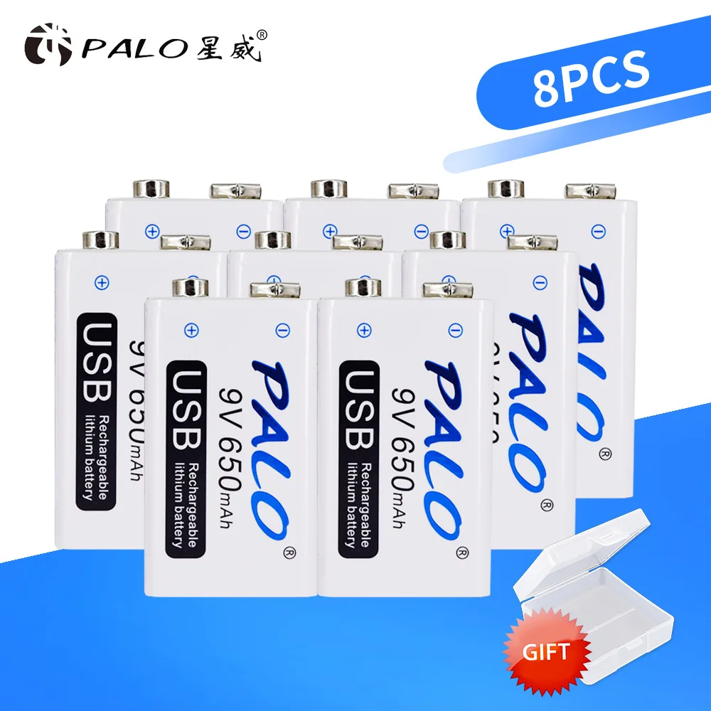 8Pcs PALO 650mAh 9V 6F22 литий-ионная аккумуляторная батарея USB 9V литиевая для мультиметра микрофона игрушка пульт дистанционного управления KTV - Цвет: 8Pcs