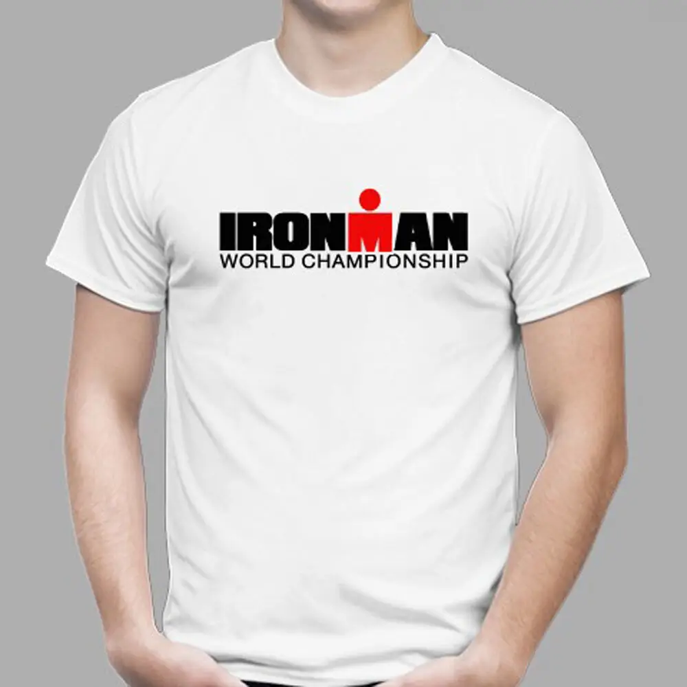 Новинка мужская белая футболка с логотипом IRONMAN TRIATHLON размеры от S до 3XL | Мужская