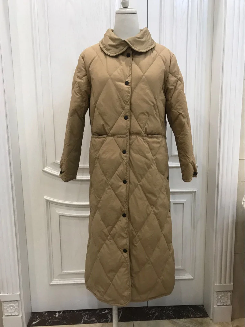 Khaki Schinteon, белый утиный пух, ультра-светильник, куртка для женщин, выше колена, один длинный пуховик, верхняя одежда, осень-зима, одежда, Новое поступление - Цвет: Khaki