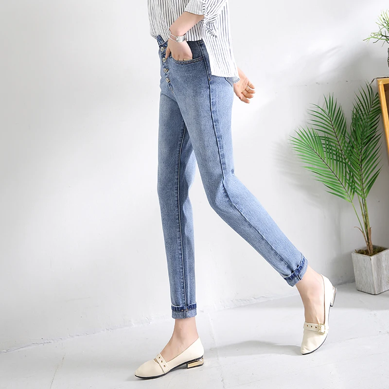 2018 новое качество осень Для женщин Высокая Талия джинсовые узкие брюки