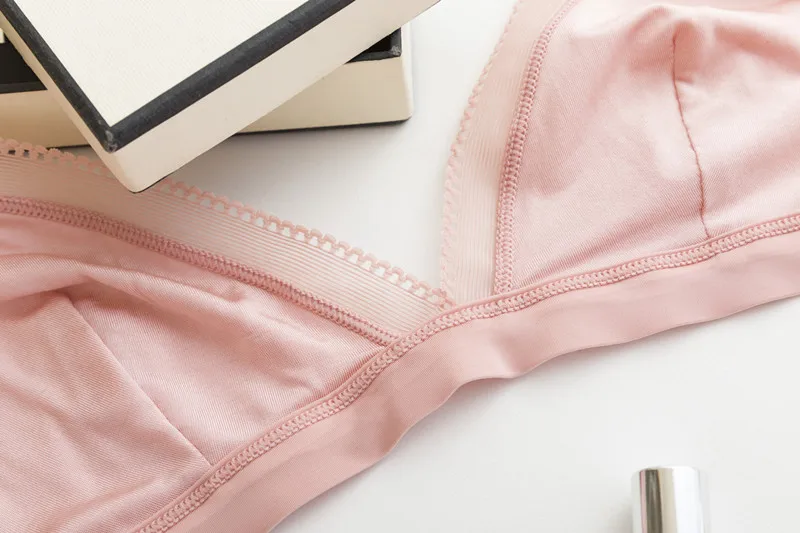 Женский кружевной бюстгальтер тонкий розовый из натурального шелка без оправы