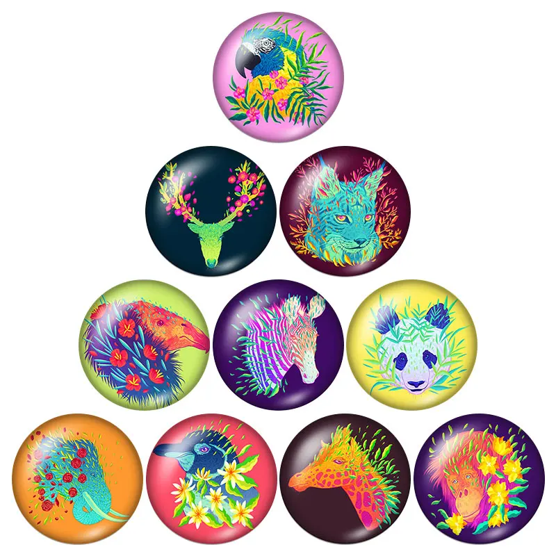 

New Colorful artistic Animals 10pcs mixed 12mm/16mm/18mm/25mm Round photo glass cabochon demo flat back Making findings ZB0614