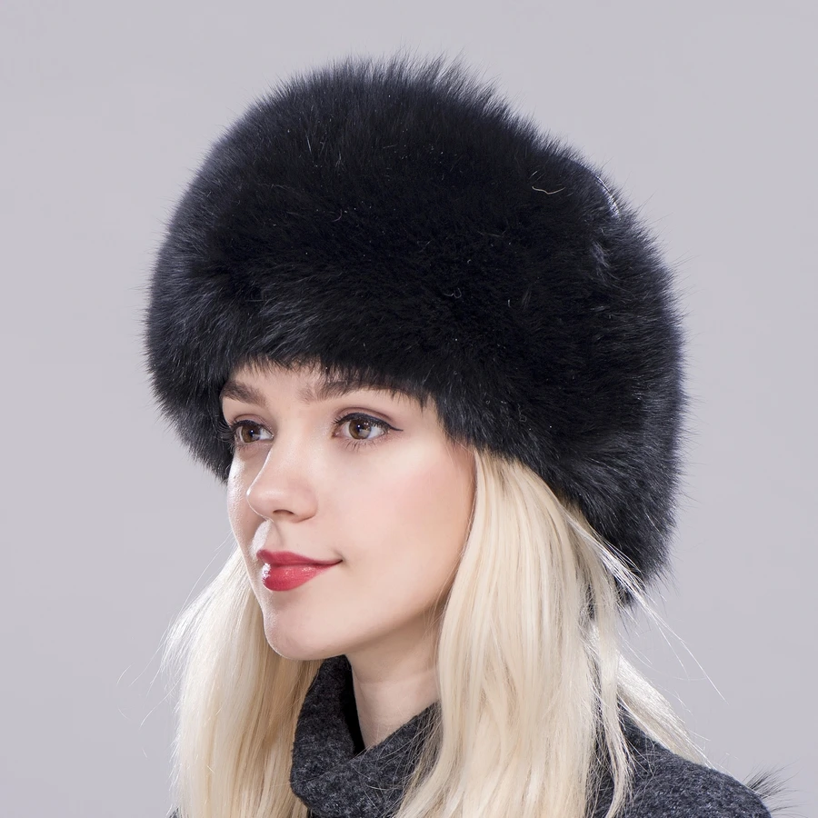 ZDFURS* Для женщин натуральный натуральный мех лисы шляпы Монголия шляпа принцессы шапка зимние Лыжный Спорт шапка, закрывающая уши зимняя меховая шапка-ушанка - Цвет: black