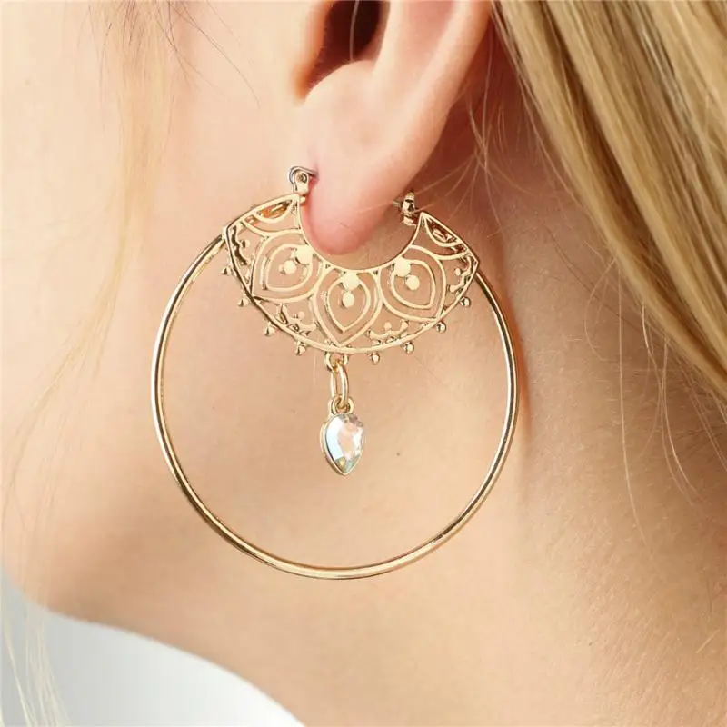 Женские круглые серьги кольца Boho золотого цвета модные геометрические обручи с