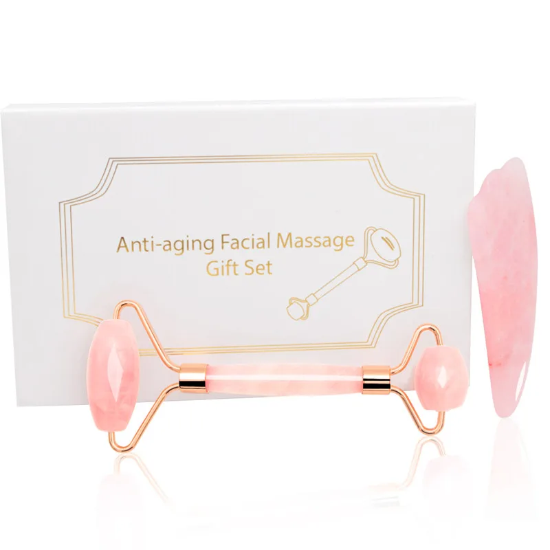 rose with box Розовый КВАРЦЕВЫЙ нефритовый роликовый массажный прибор для массажа лица ролик для лица массажер для лица роликовый массажер для тела - Цвет: rose with box