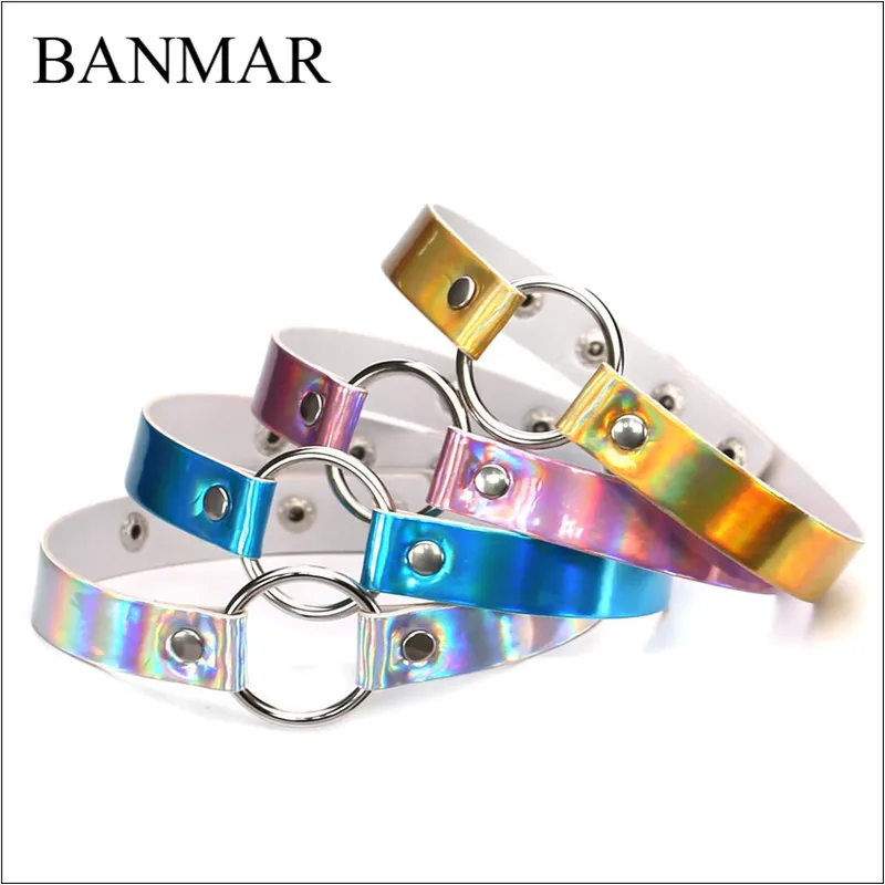 BANMAR 4 Colors Harajuku Trend Punk Laser PU Leather Chocker Choker Round Collar Necklace Party Female Gifts | Украшения и