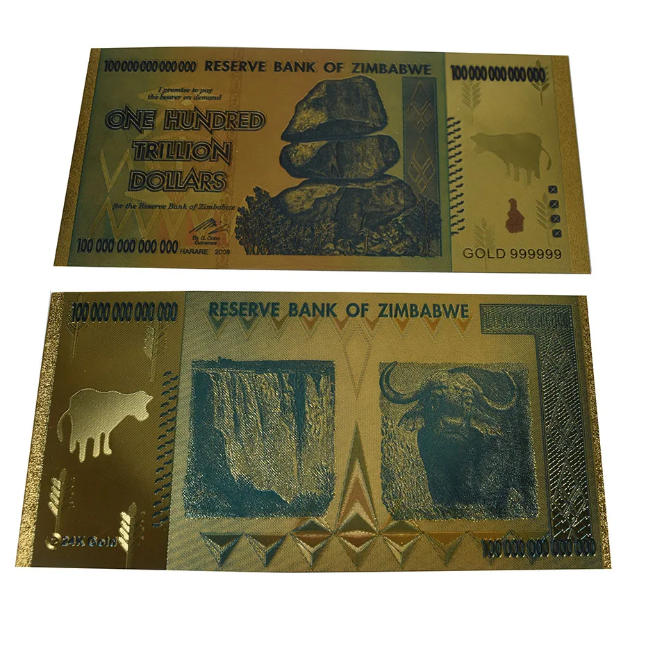 Zimbabwe One Hundred Trillion Dollars Gold Banknote 24K gold Foil Banknotes For Collection | Дом и сад