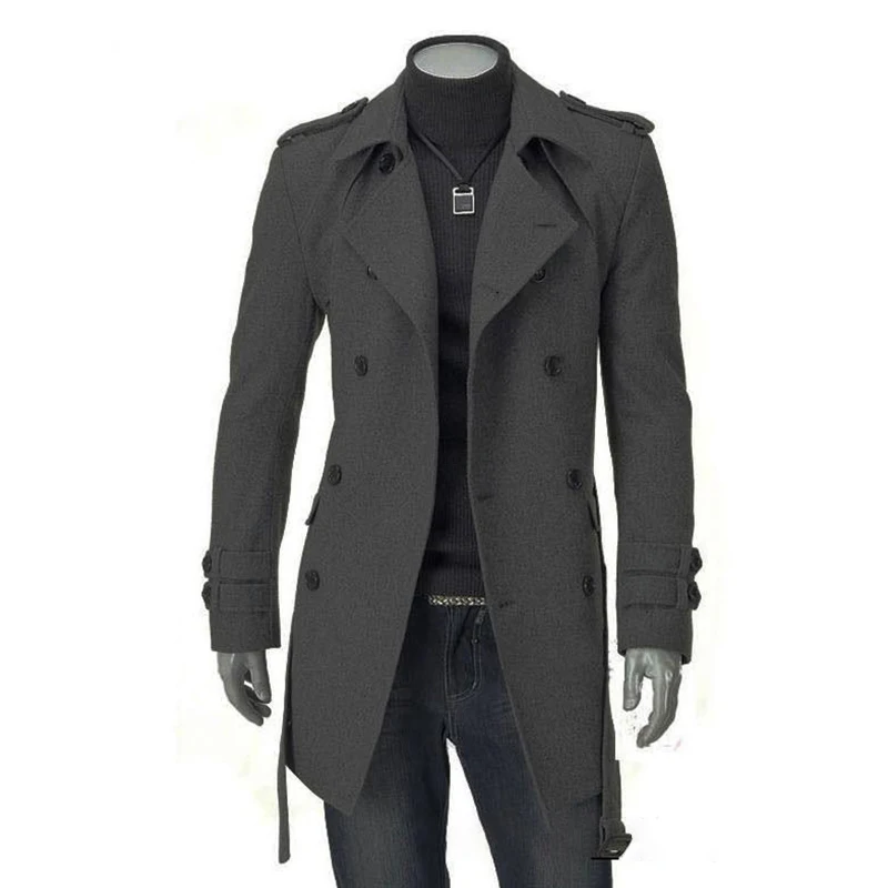 Осенне зимнее шерстяное пальто Мужская модная двубортная длинная куртка с