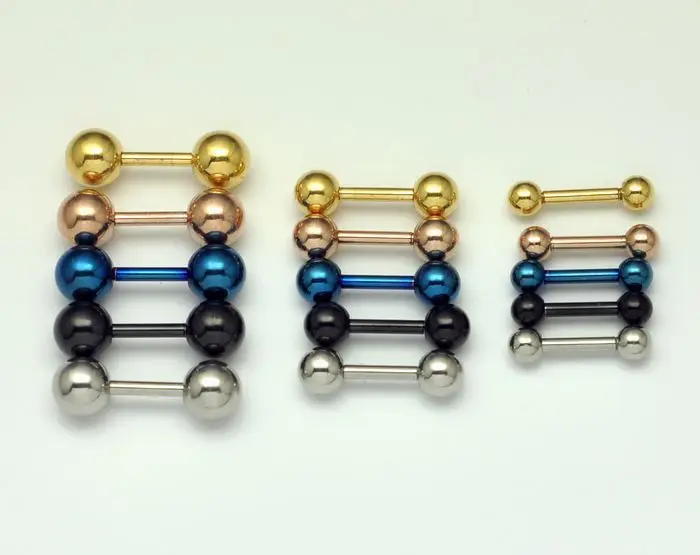 

free shipping 3,4,5mm ball mix 3 sizes 5 colors 90pcs body piercing jewelry mix lots tongue rings anodized colors