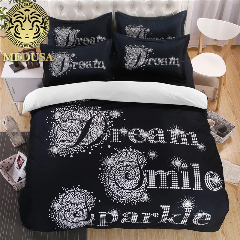 Босс Черный и белый цвета его/ее сбоку постельных принадлежностей пододеяльник