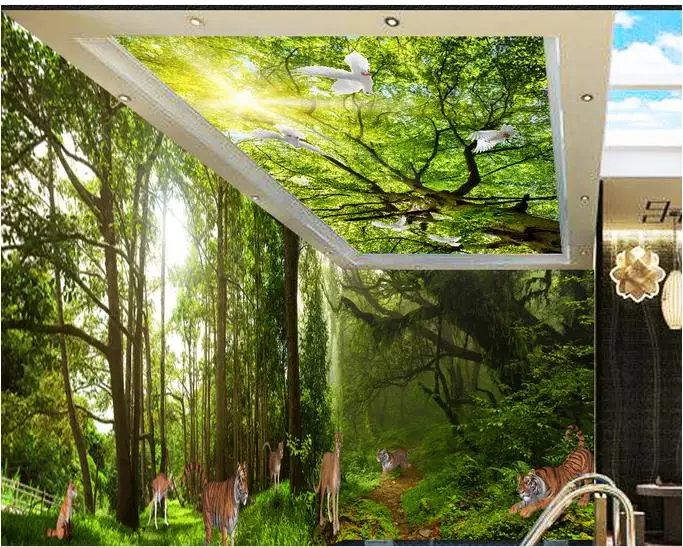 3d фото фрески настроить потолочные обои тигр лев лесные нетканого для потолка |