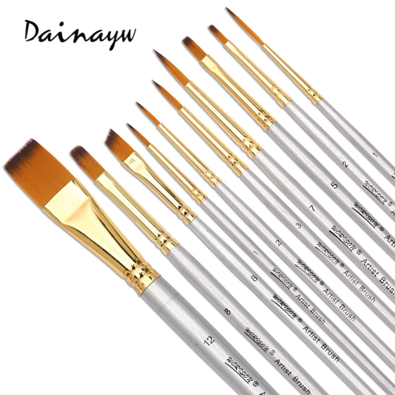 10 шт. Высококачественная нейлоновая мягкая кисть для акварели волос акрил гуашь