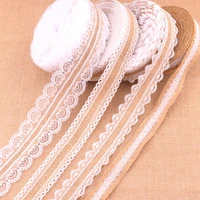 25mm 2mpack natural jute burlap ribbon with lace diy wedding ribbon decoration accessories festival supplies party crafts