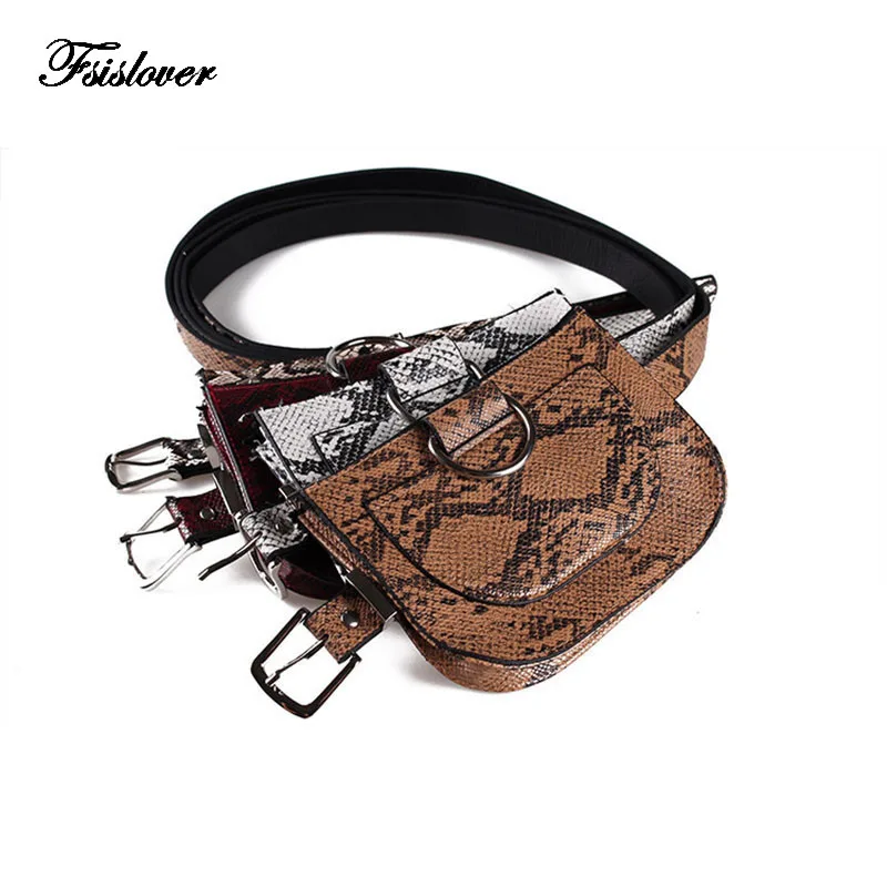 

Vintage Waist Bag Women Serpentine PU Leather Belt Bag Waist Pack Travel Belt Wallets Fanny Bags Ladies Fit 5.5 inches phones