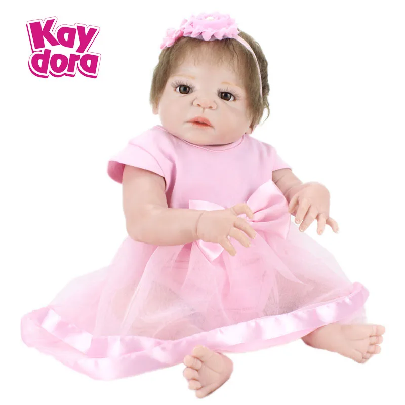 55 см Реалистичная Кукла Полный Силиконовые Возрождается Младенцы Ручной Розовый