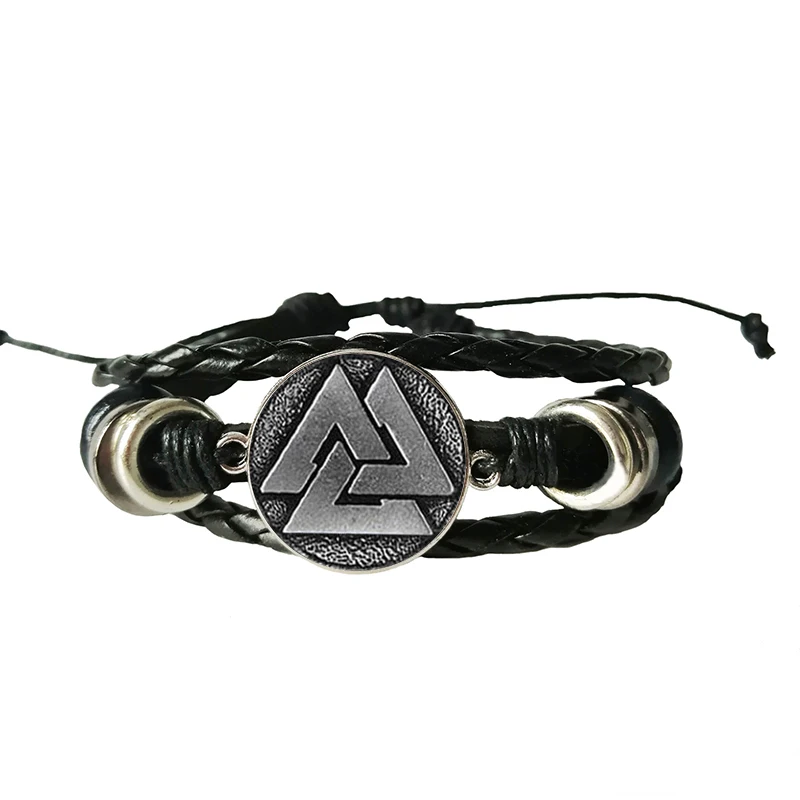 Модный скандинавский амулет Креста викингов кожаный браслет стеклянный