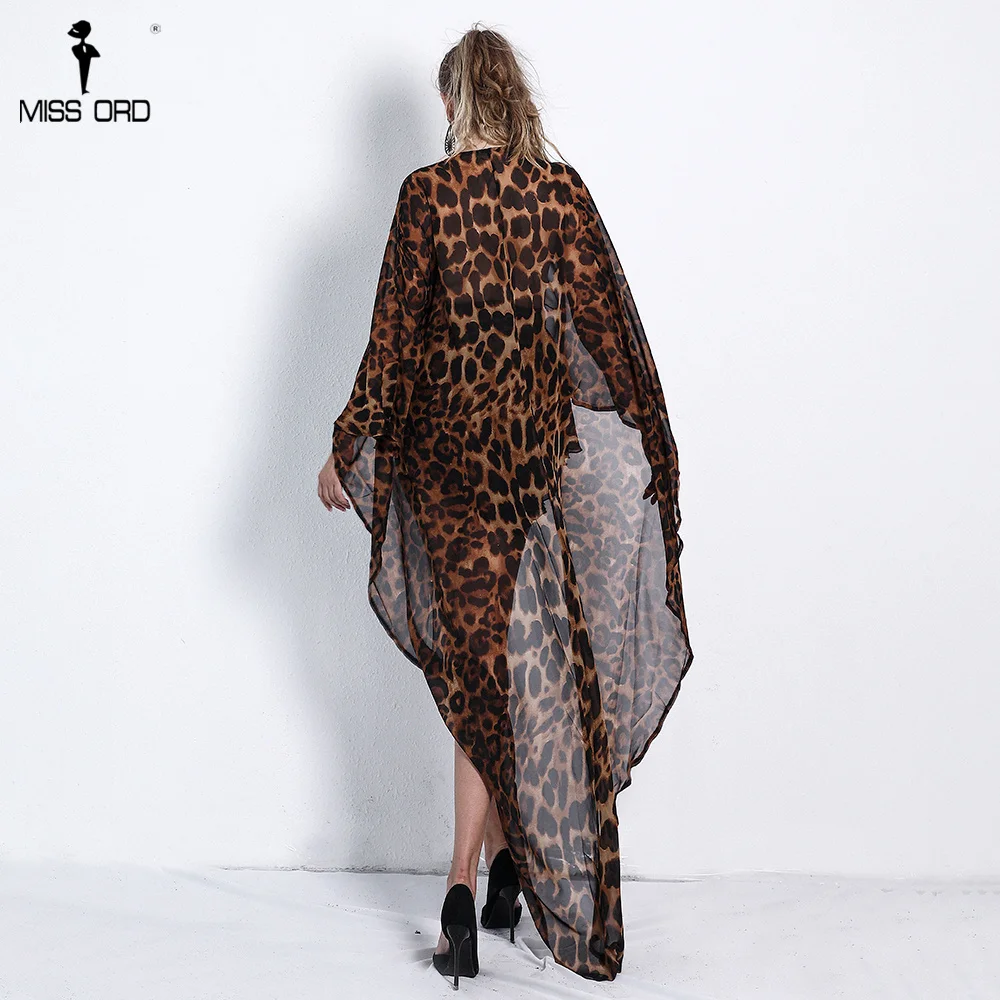 

Missord 2021 Sexy Deep V-Neck Open Back Cloak Style Leopard Chiffon Playsuit FT18550