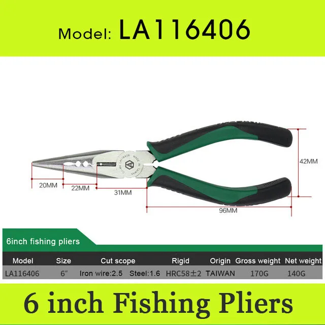 6 inch Fishing Plier LAOA плоскогубцы в американском стиле, CR-MO плоскогубцы, плоскогубцы с длинным носом, рыболовные плоскогубцы, инструмент для зачистки проводов для электрика - Цвет: 6 inch Fishing Plier