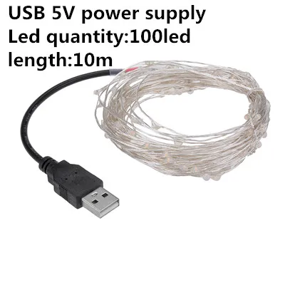 5V USB 100led Светодиодный светильник 10 м с 50/1000 светодиодный светильник s водонепроницаемый декоративный светильник для спальни, двора, вечерние, теплый белый Сказочный светильник - Испускаемый цвет: 5V USB 100led