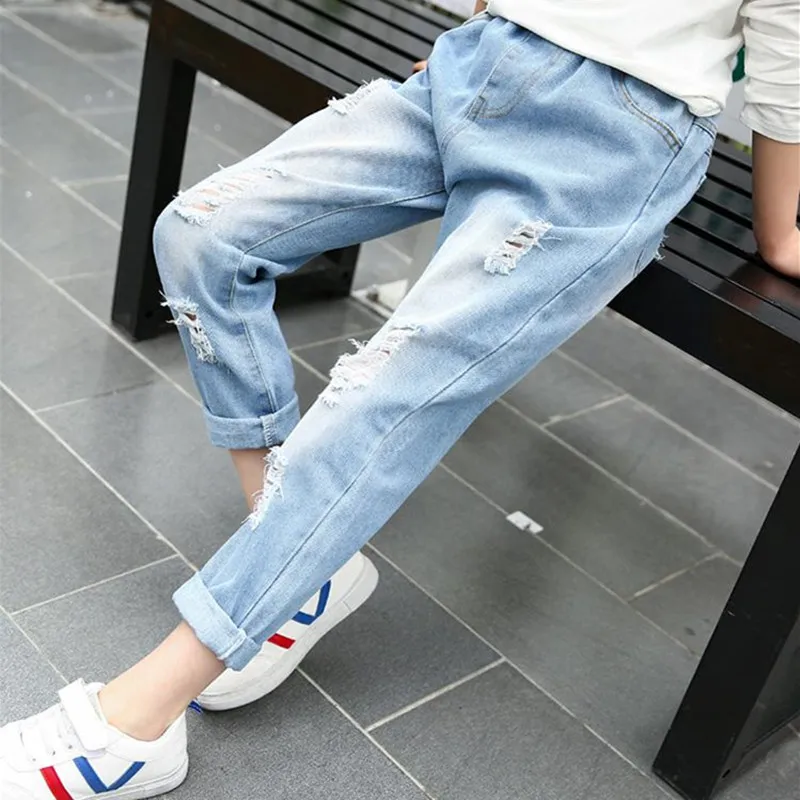 Джинсы для девочек весна осень 2019 детская одежда детские джинсы с вышивкой От 2 до