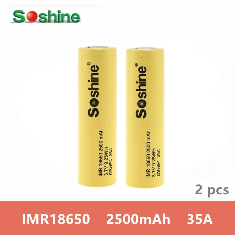 2 шт. оригинальный SOSHINE Li Ion 18650 DBHE4 35A 2500 мАч плоский верх Высокая сливная