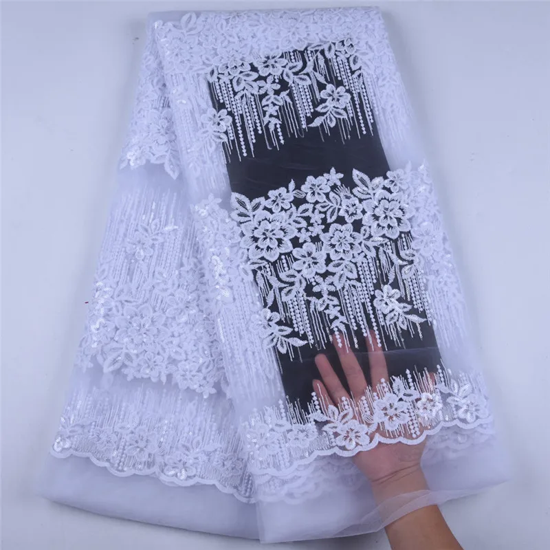 

2019 Sequin Milk Silk Lace Fabric Wedding Dress High Quality African French Tulle Lace Fabric Sequin Nigerian Lace Fabric A1613