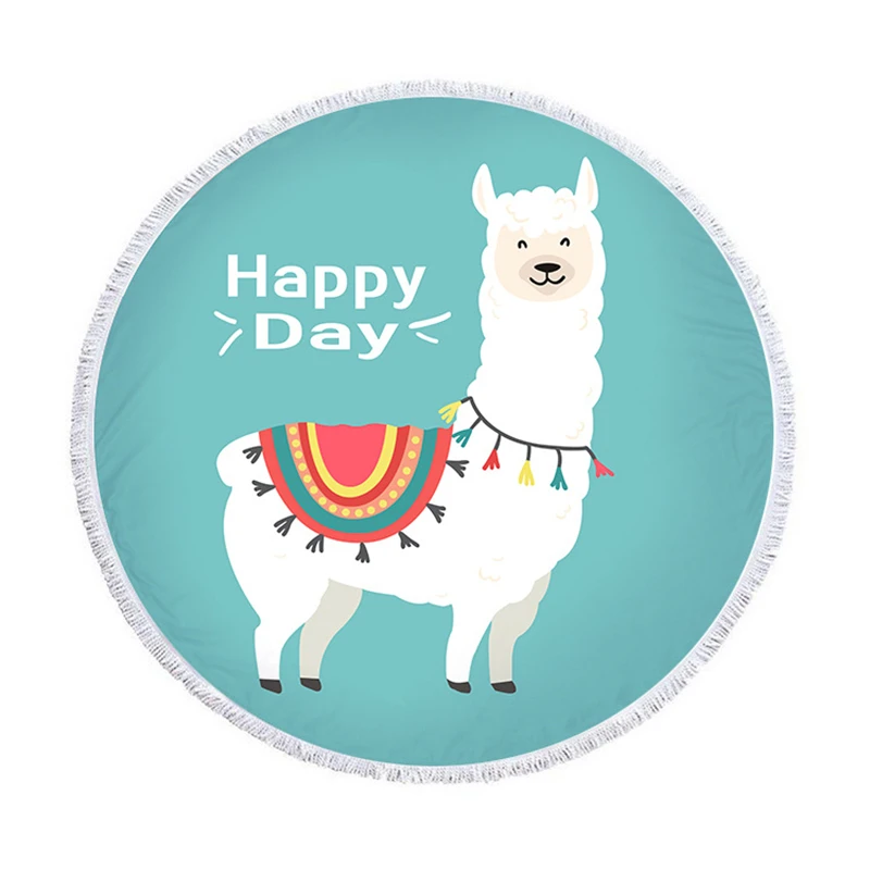 Kwaii Мультфильм Альпака Животные Печатные Пляжные полотенца 150 см большой женский